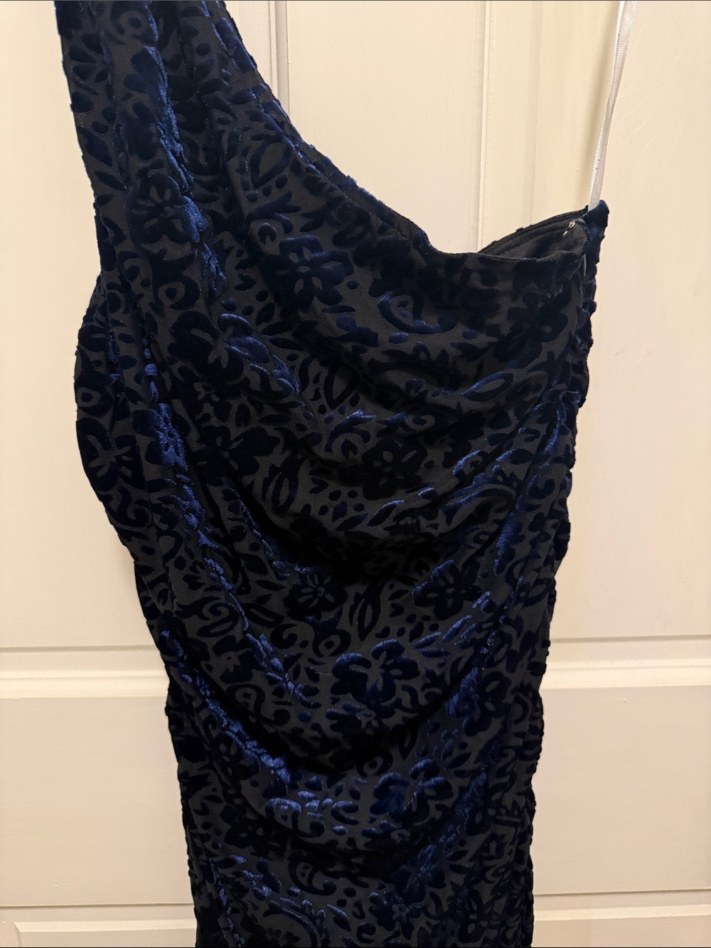 Lulu's One-Shoulder Navy Burnout Velvet Ruched Cocktail Dress - XL